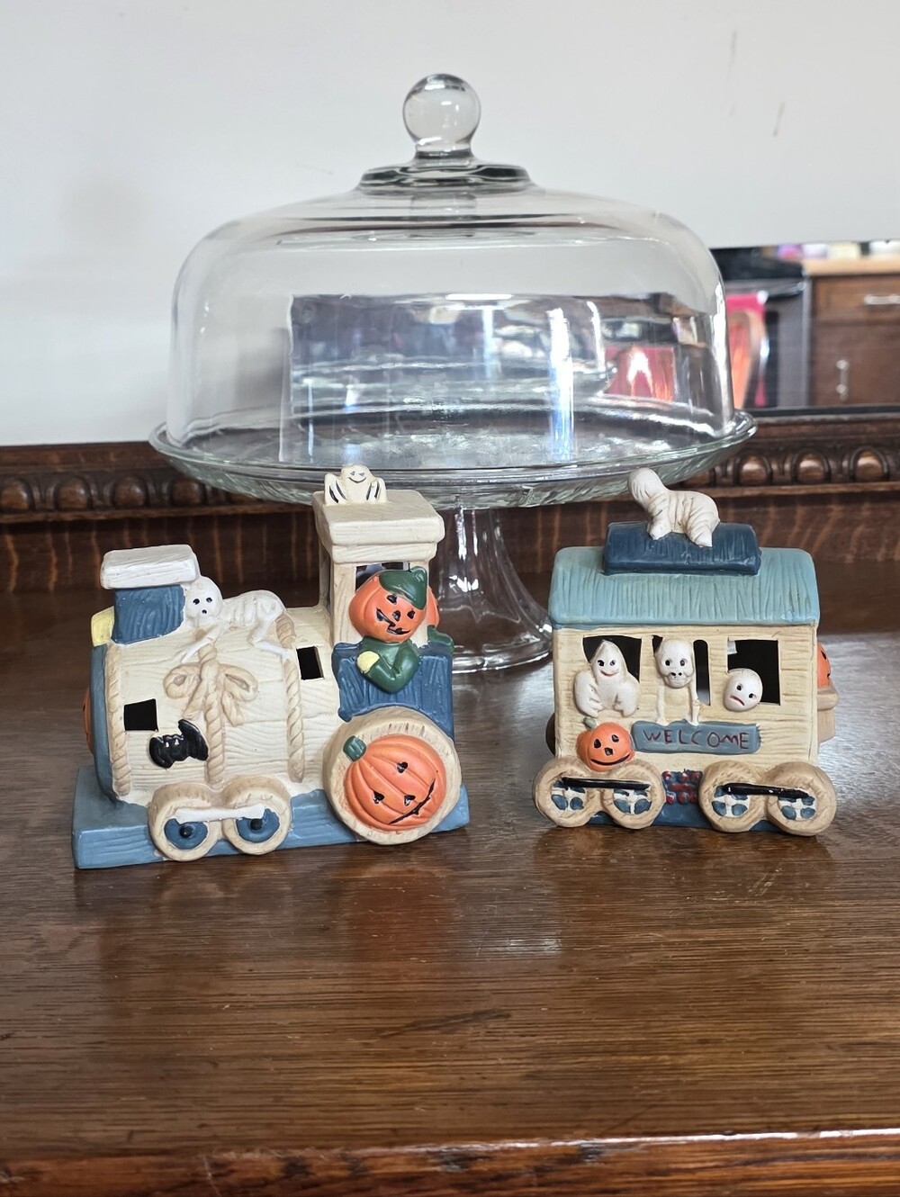 Halloween Pumpkin Ghost Train Figurine Set -Cream and Blue -Pickup In Thomson,Ga